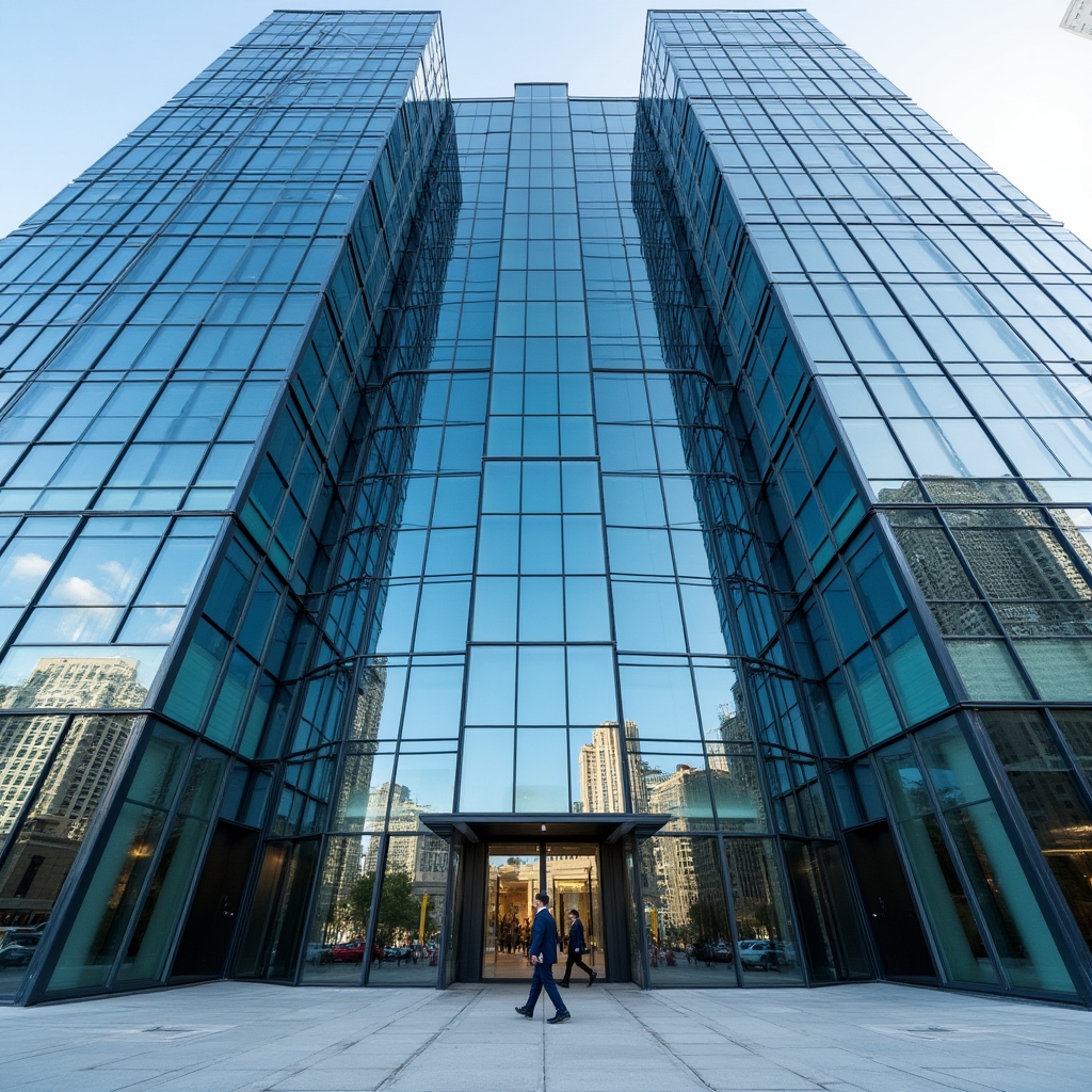 Modern glass office building exterior where course sessions and consultations take place